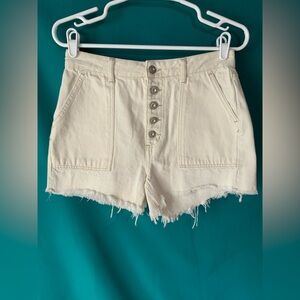 We The Free Jesse Carpenter Ivory Denim Wash Button-Fly Shorts